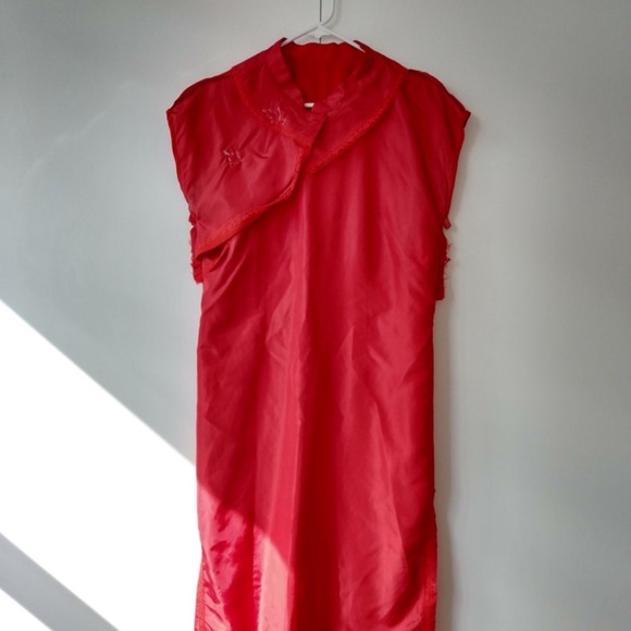 Vintage Red Cheongsam Dress Qipao 39"B 40"W Handmade Lined - Picture 6 of 15